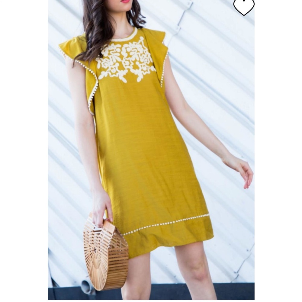 THML Georgia Embroidered Mustard Gold Dress